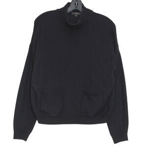 J Crew Sweater Cotton Cashmere Minimalist Capsule Preppy Mock Neck Black Large